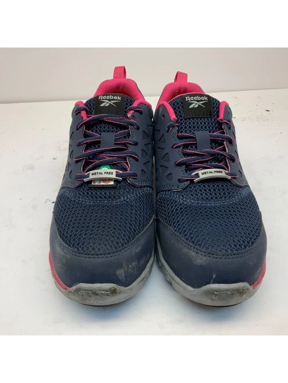 Reebok Women's Sublite Alloy Toe Athletic Work Shoe IB046 Navy/Pink 8.5W